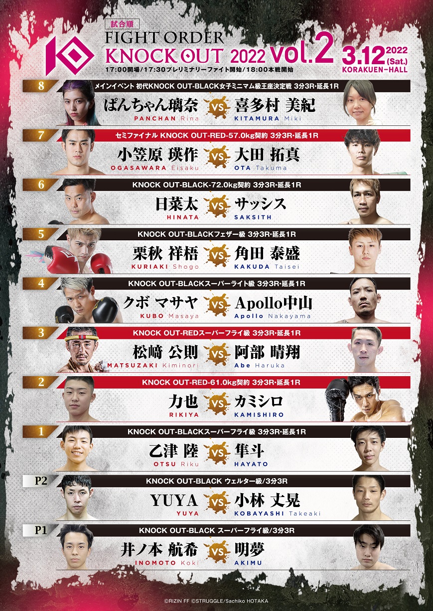 3月12日（土）『KNOCK OUT 2022 vol.2』全試合順決定！第3試合